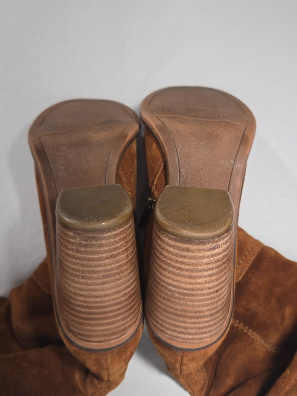 FRANCO SARTO Elnora BOHO Cognac Suede Over The Knee Fringe Boots Size 7.5M-WC. - Picture 10 of 16